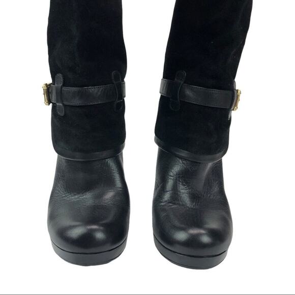 Cole Haan Kennedy Leather Suede High Heel Nike Air Boots Buckles in Black 6.5 - Picture 7 of 14